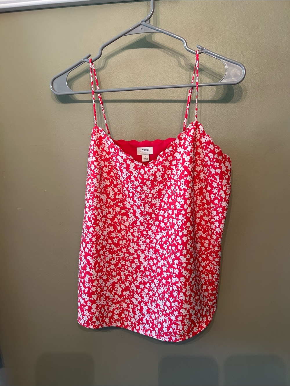 J. Crew Red and White Floral Spaghetti-Strap Cami